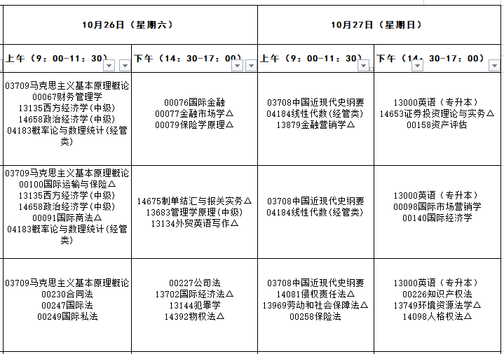 2024年福建10月自學考試時間及科目安排表