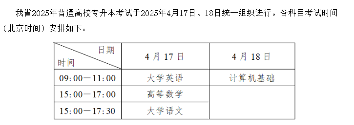 2025四川專升本考試具體時間及科目安排表